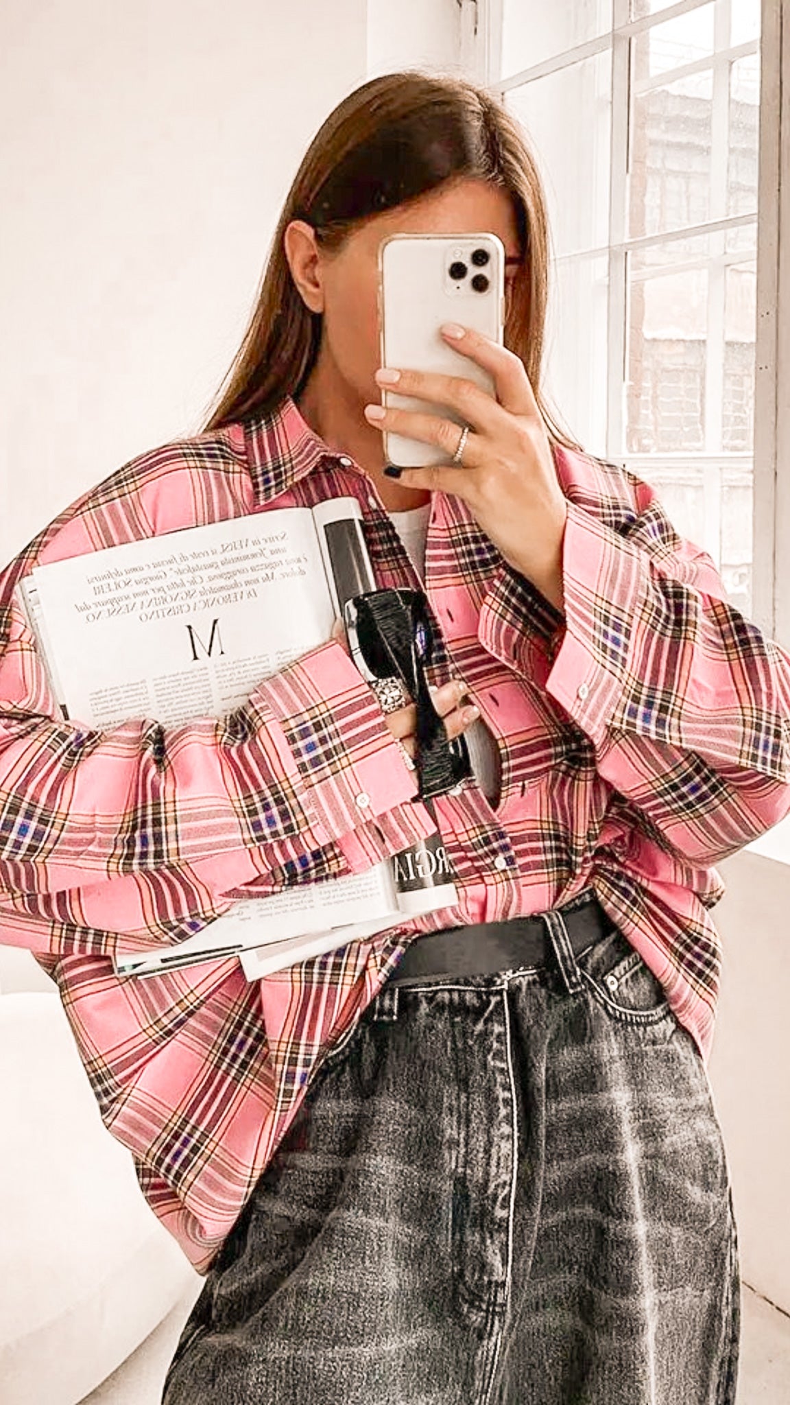 Monet Oversized Checkered Blouse