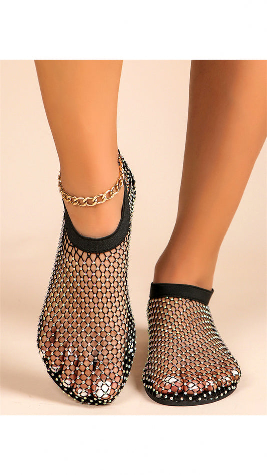 Lucille Diamante Embellished Mesh Flats