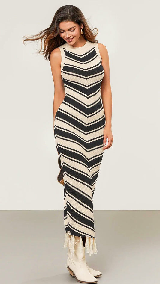 Iris Tassel Fringe Chevron Striped Dress