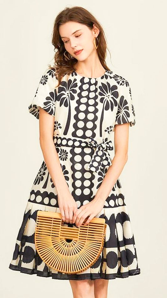 Josie Black & White Contrast Printed Dress