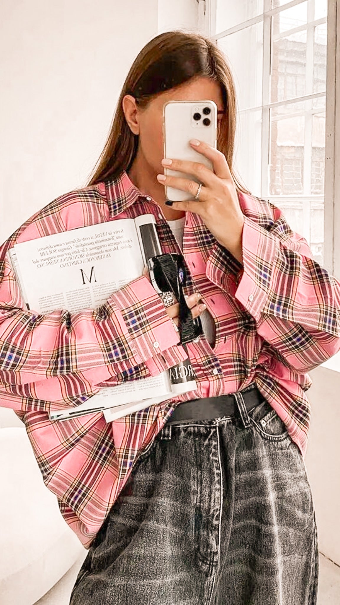 Monet Oversized Checkered Blouse