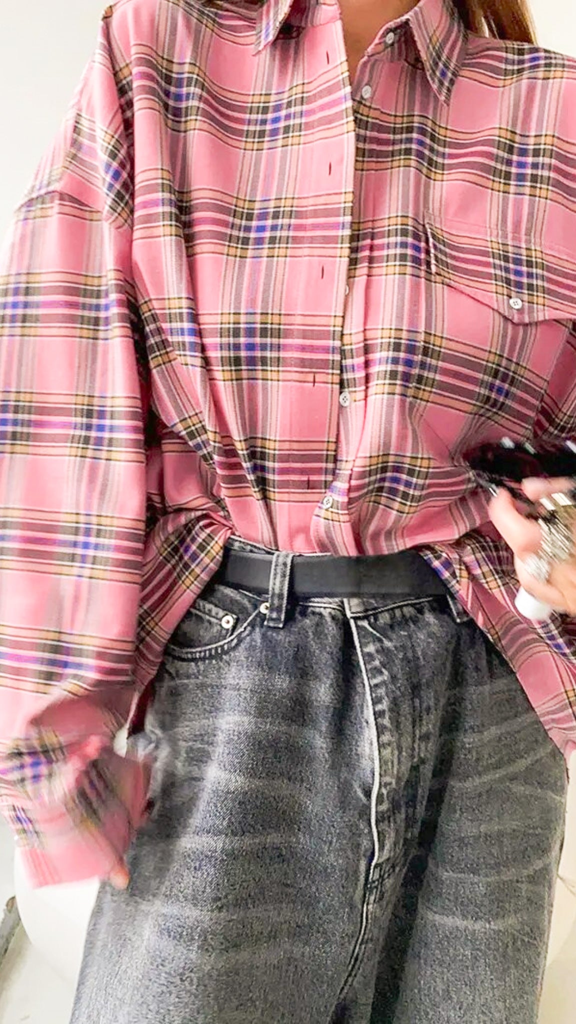 Monet Oversized Checkered Blouse