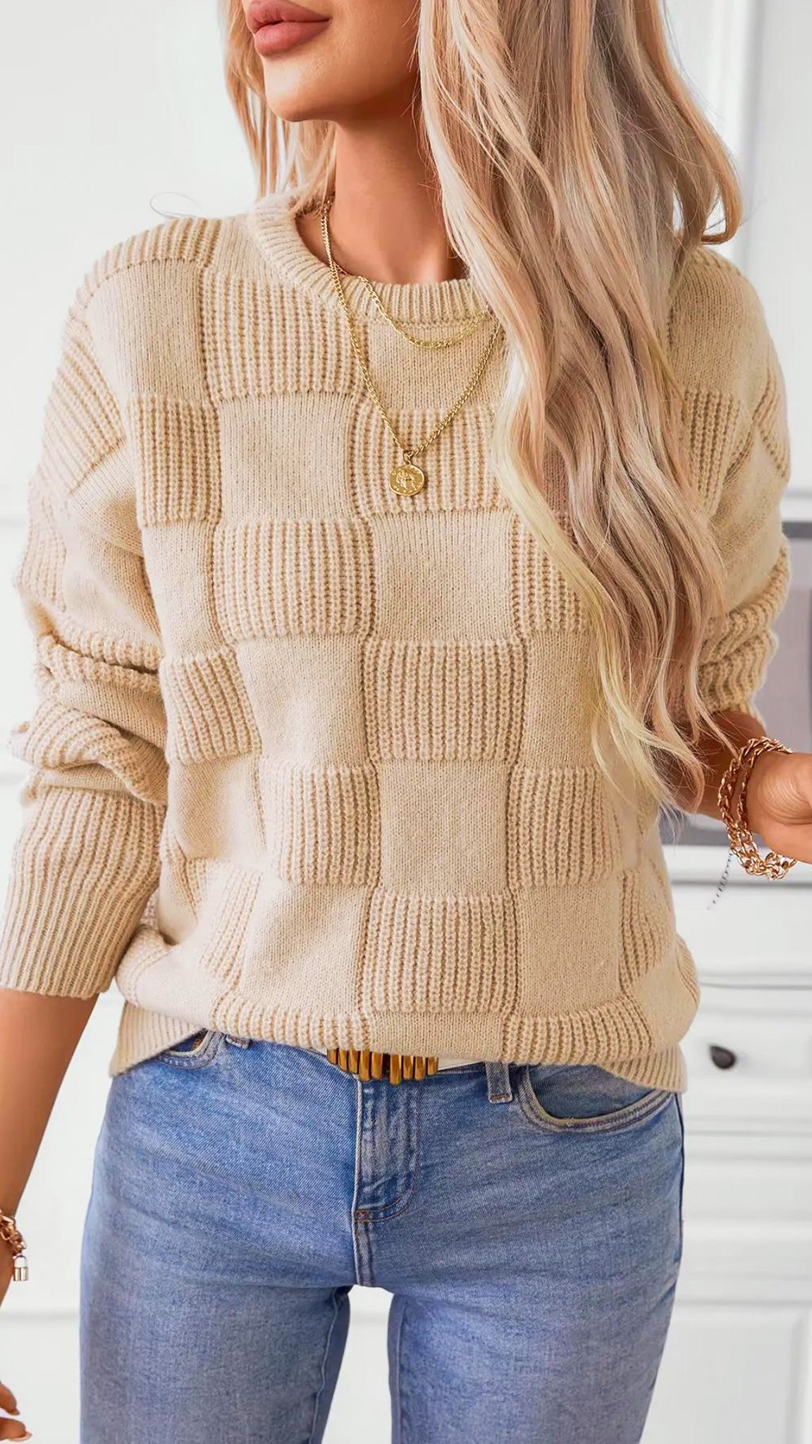 Laura Monochromatic Checkered Sweater