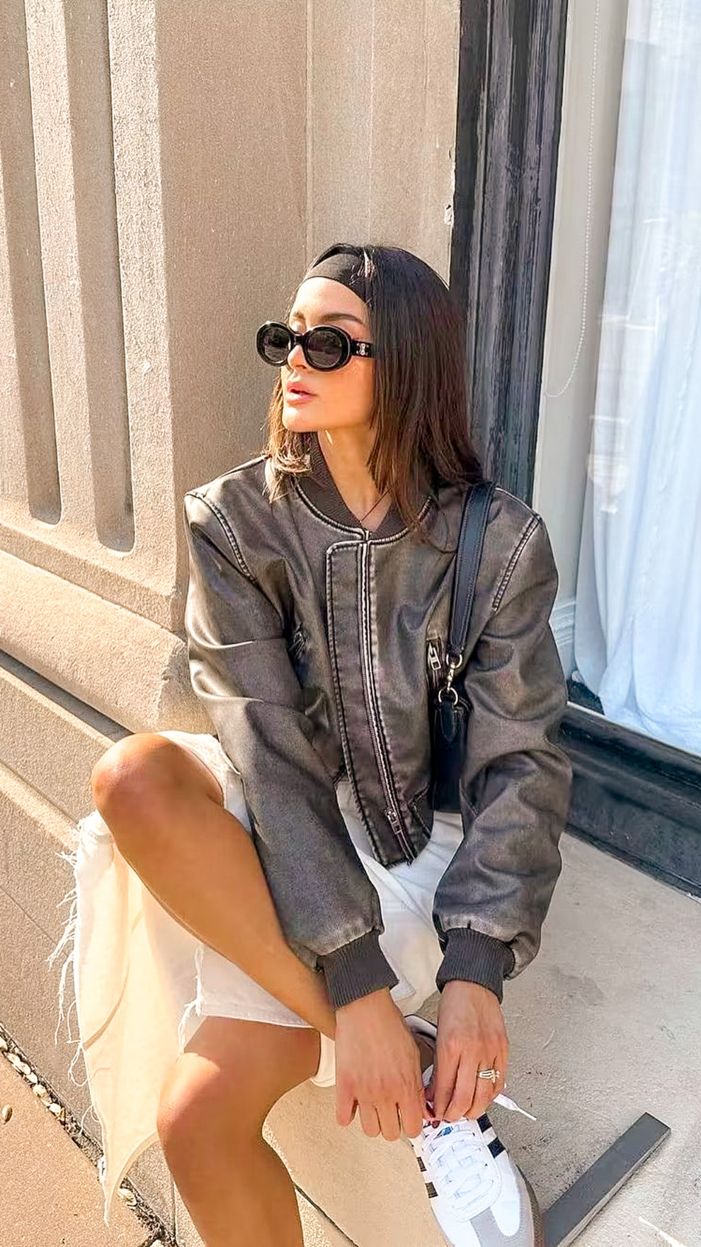 AUBREY PEBBLED BROWN LEATHER JACKET