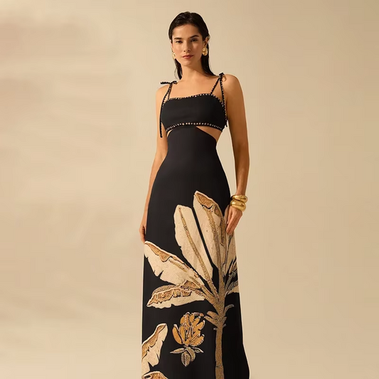 Claudia Tropical Back-Tie Maxi Dress