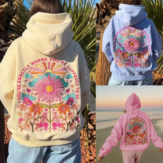 "Exactly Where You’re Meant to Be" Embroidered Hoodie