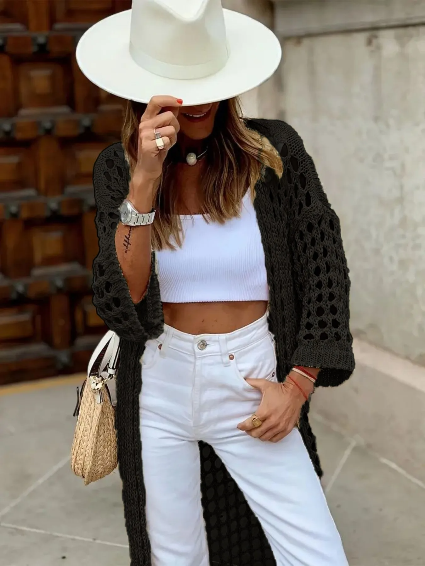 Judith Mesh Longline Duster Cardigan